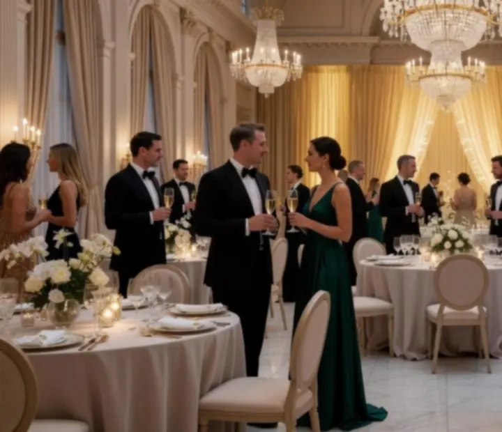 Réception de gala élégante avec tables de jeux événementielles