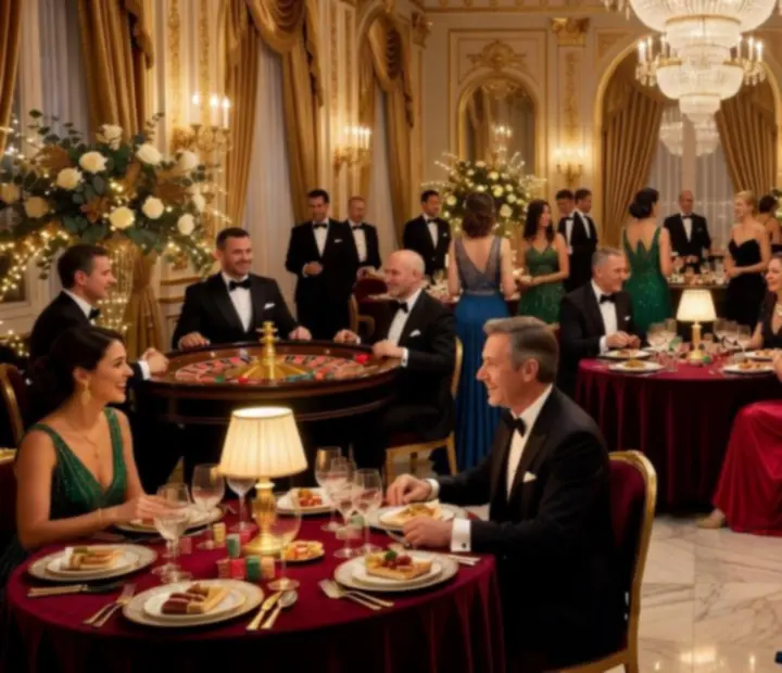 Soirée thématique casino chic avec invités élégants autour des tables